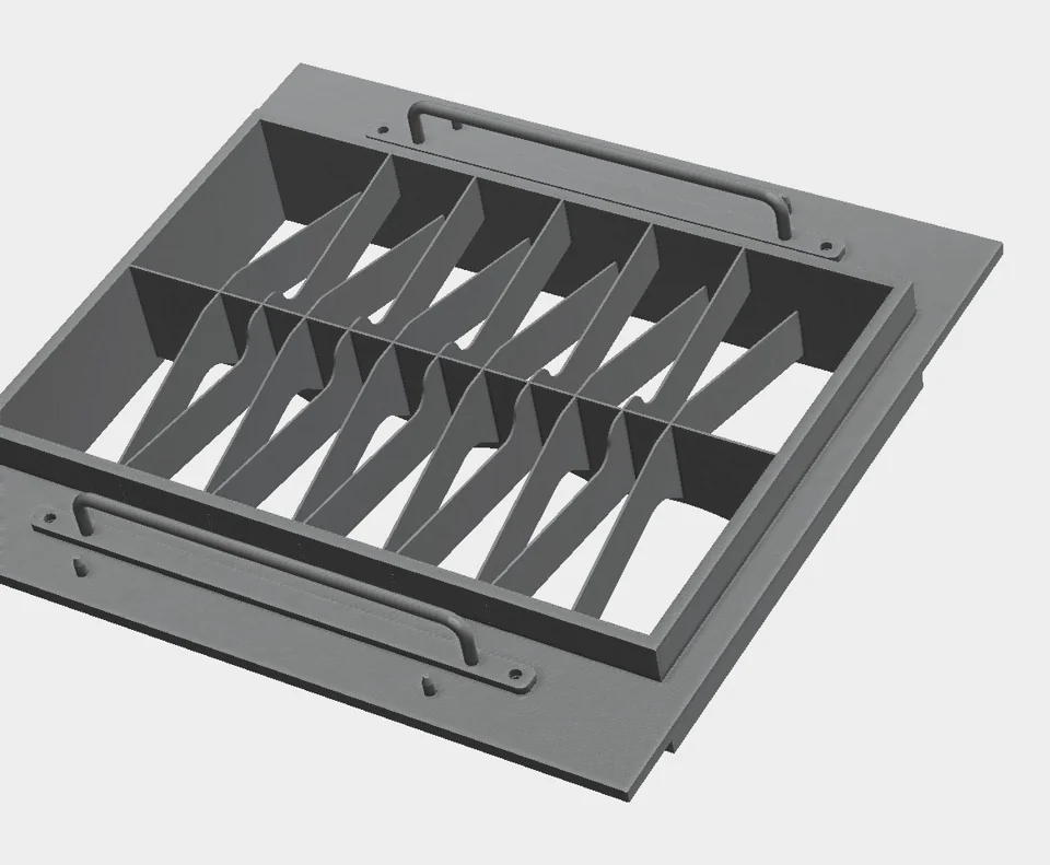 CAD-tekening van een RVS-frame met schotten, v&oacute;&oacute;r productie